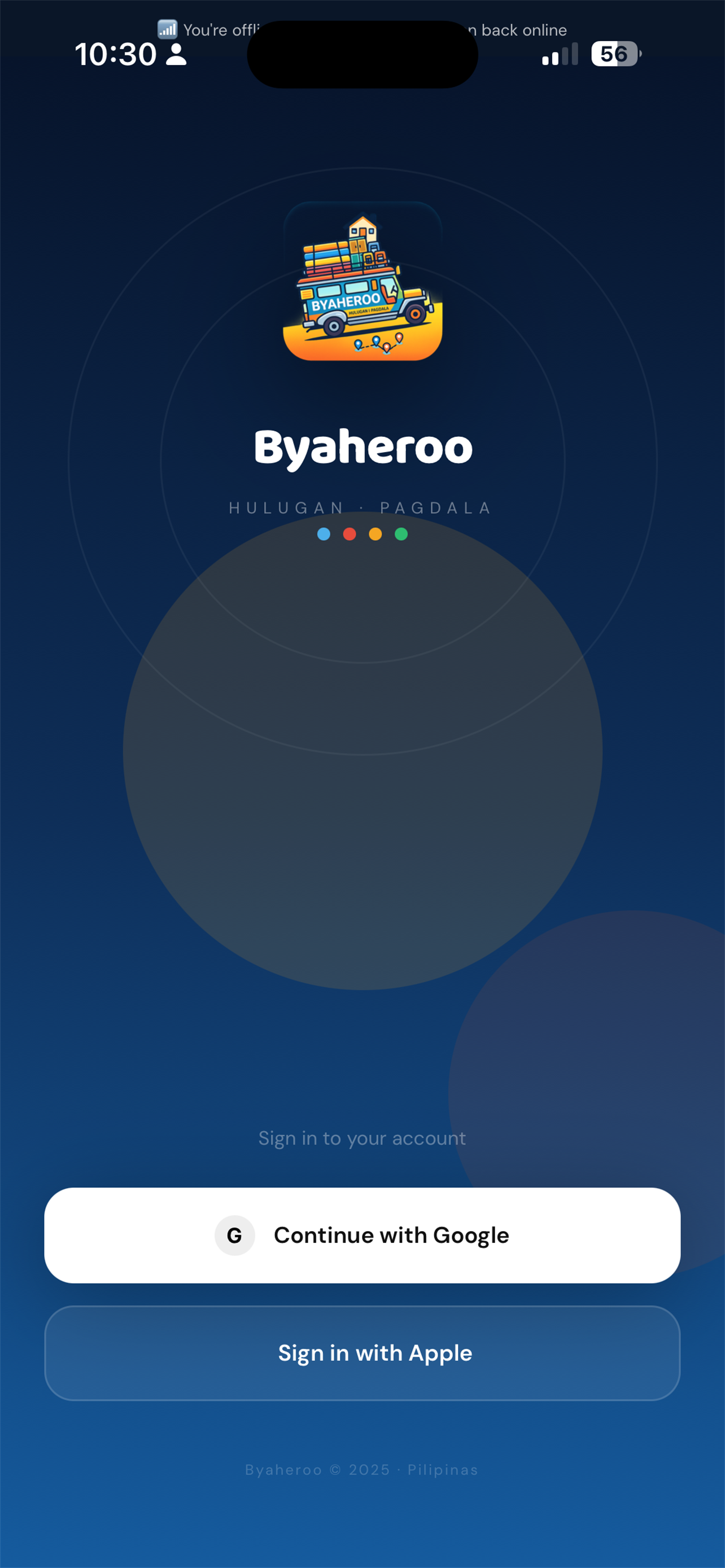 Byaheroo login screen