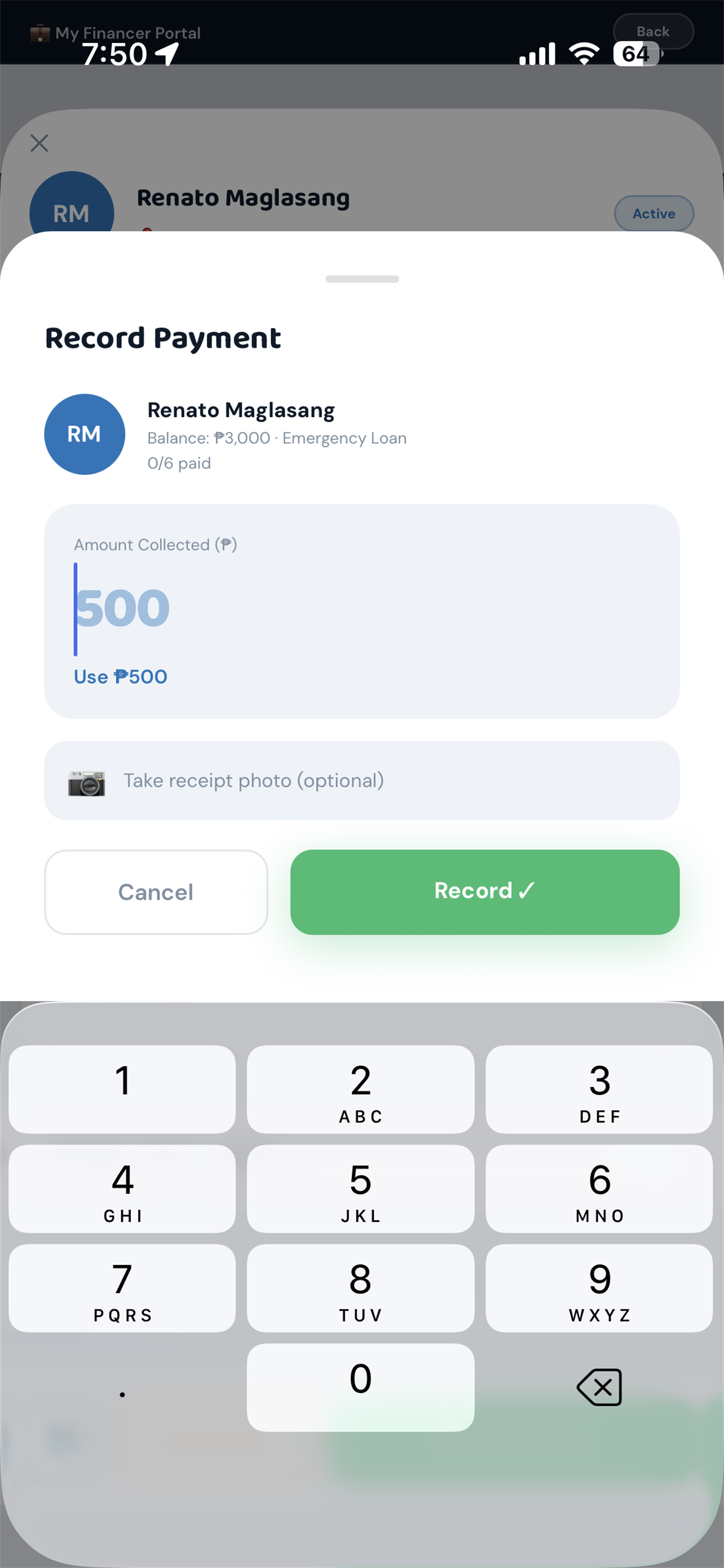Record payment modal